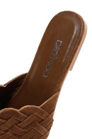 Women's Tan Knit Leather Slippers | Derimod