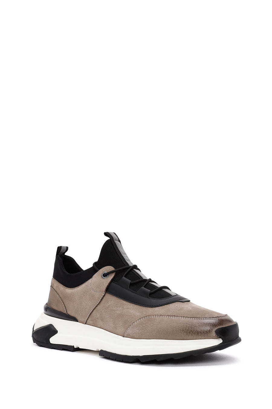 Erkek Vizon Bağcıklı Nubuk Deri Casual Sneaker