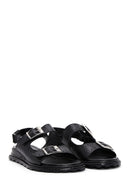 Women's Black Ankle Strap Double Buckle Leather Sandals | Derimod