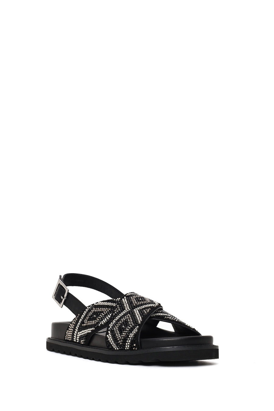 Woman Black Ankle-Buckle Embellished Sandals
