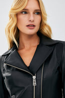 Stefania Women's Black Biker Leather Jacket | Derimod