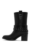 Women's Black Buckle Detailed Cowboy Boots | Derimod