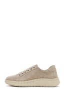 Women's Beige Lace-Up Chunky Sole Suede Leather Sneakers | Derimod