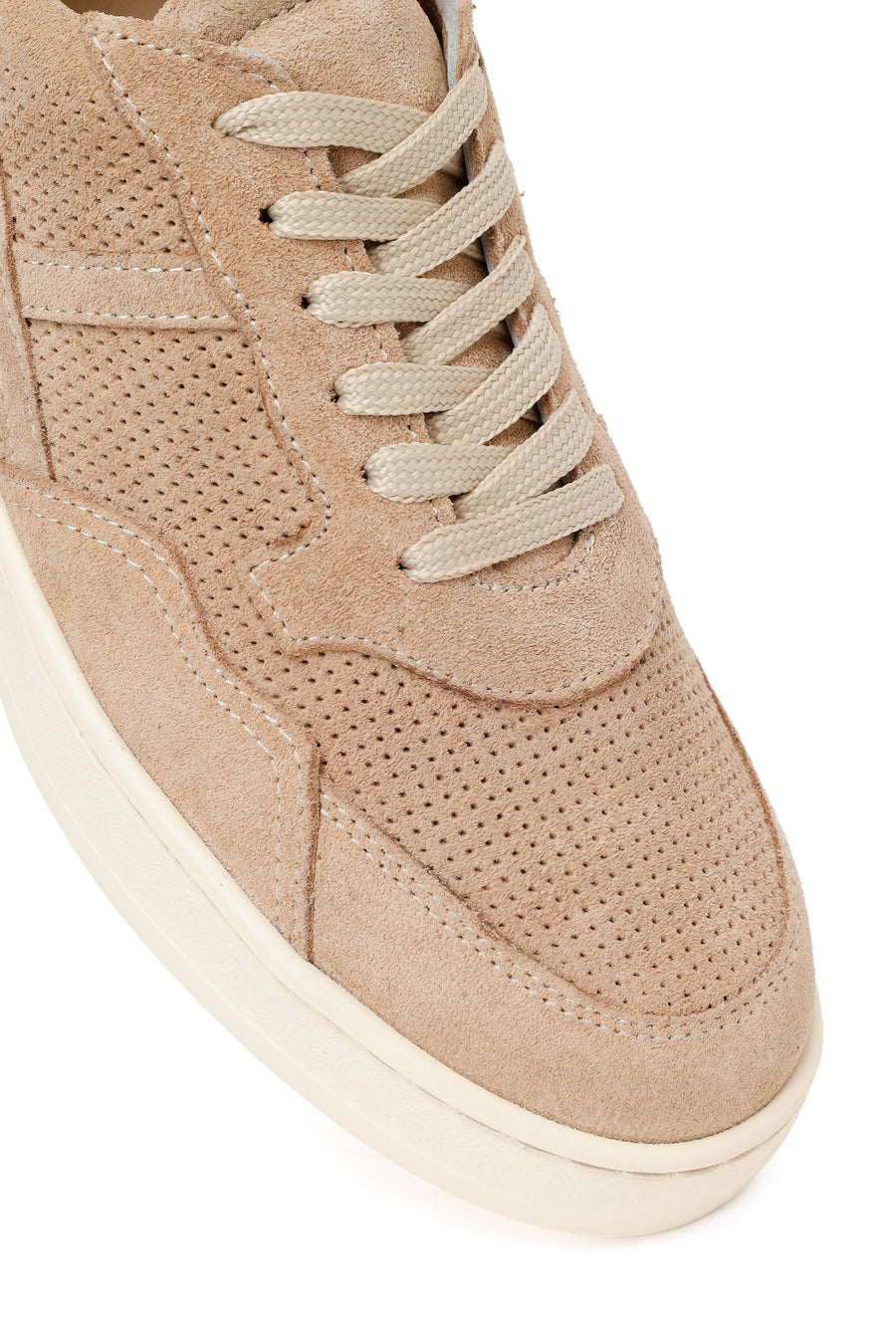 Woman Beige Lace-Up Suede Leather Sneaker