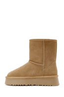 Women's Camel Fur Detailed Thick-Soled Suede Leather Boots | Derimod