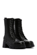 Women's Black Leather Zippered Heeled Boots | Derimod