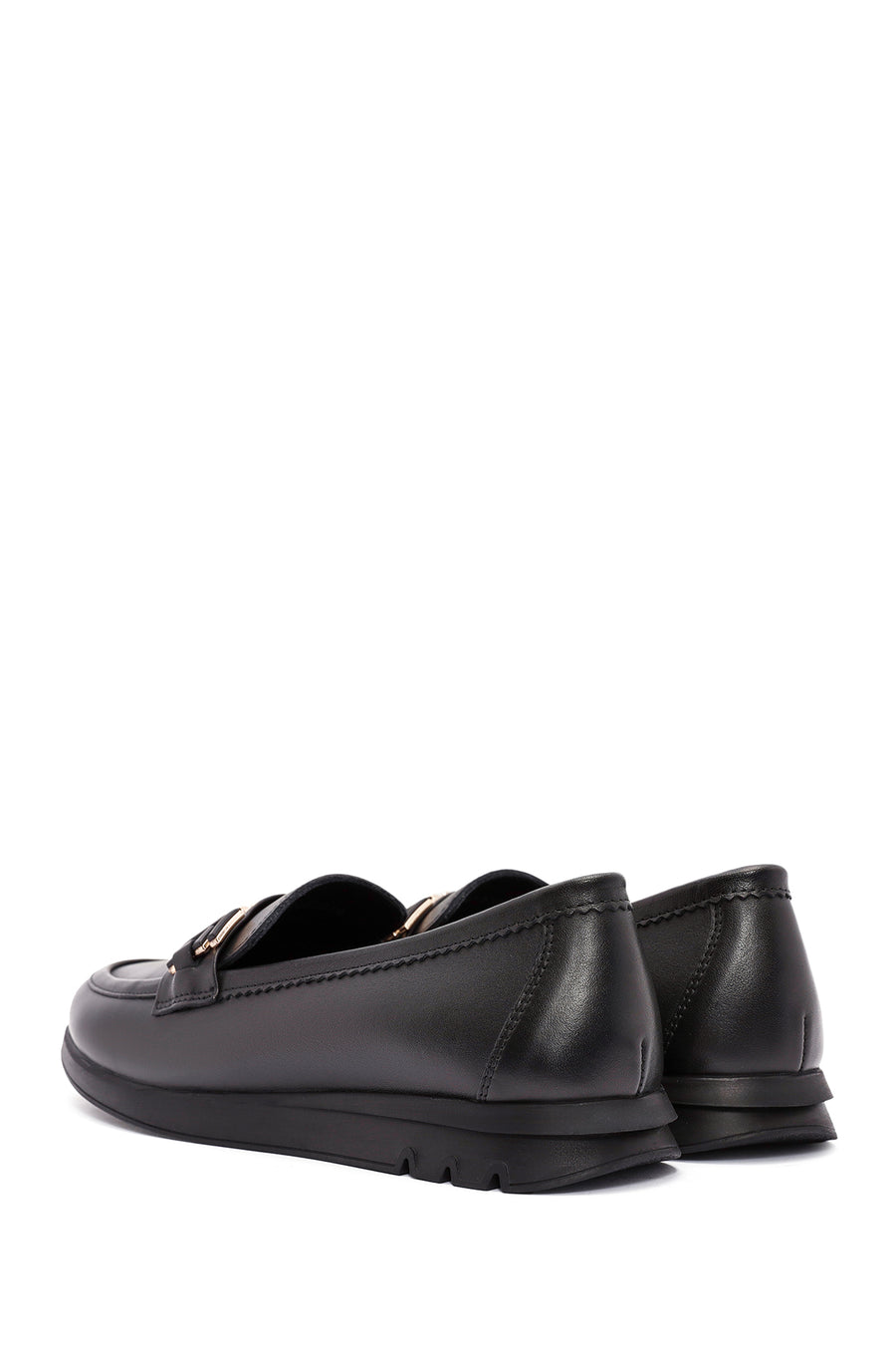 Kadın Siyah Toka Detaylı Deri Comfort Loafer
