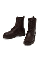 Woman Brown Zip Closure Thick-Soled Leather Combat Boots | Derimod