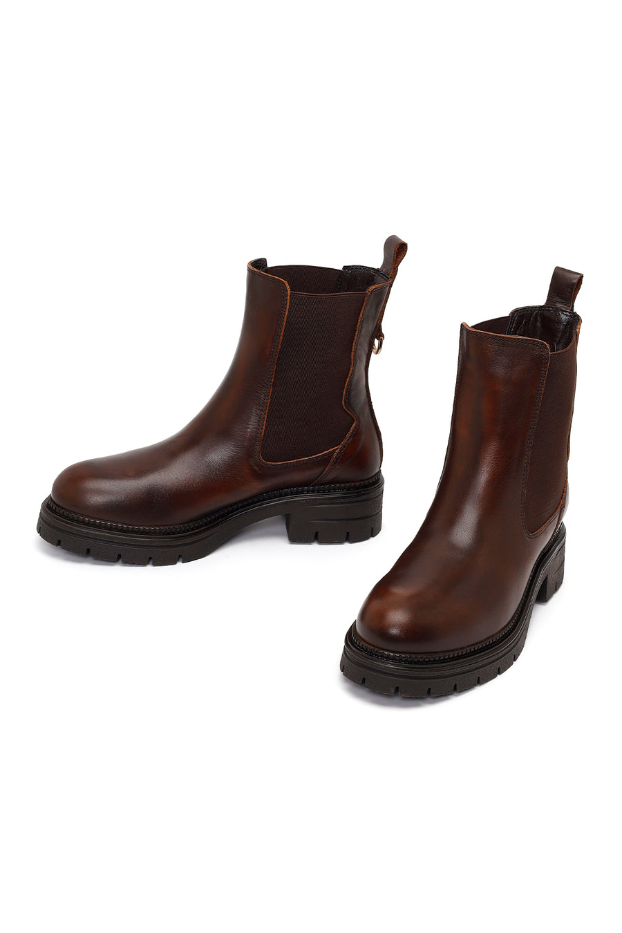 Woman Brown Thick-Soled Leather Chelsea Boots