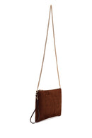 Woman Brown Printed Suede Clutch Bag with Long Chain Strap | Derimod