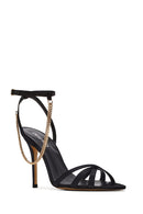 Women's Black Ankle Strap Chain Detail Satin Leather Thin High Heel Sandals | Derimod