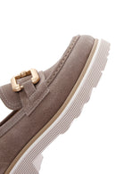 Women's Beige Suede Leather Buckle Loafer | Derimod