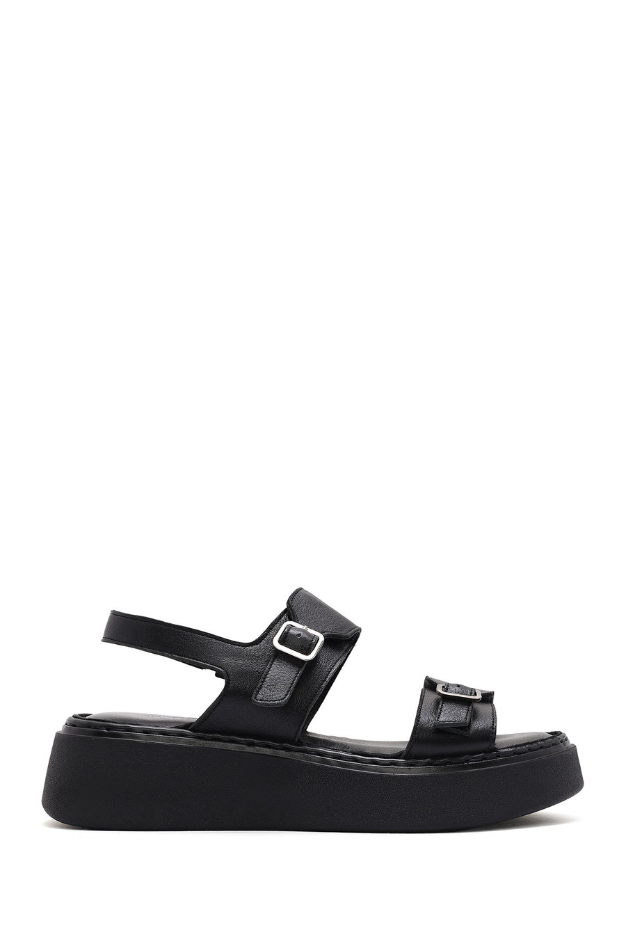 Women's Black Buckle Thick-Soled Leather Comfort Sandals 26SFD341218 | Derimod