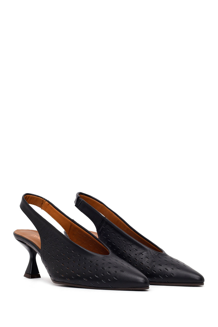 Woman Black Backless Low-Heeled Leather Shoes