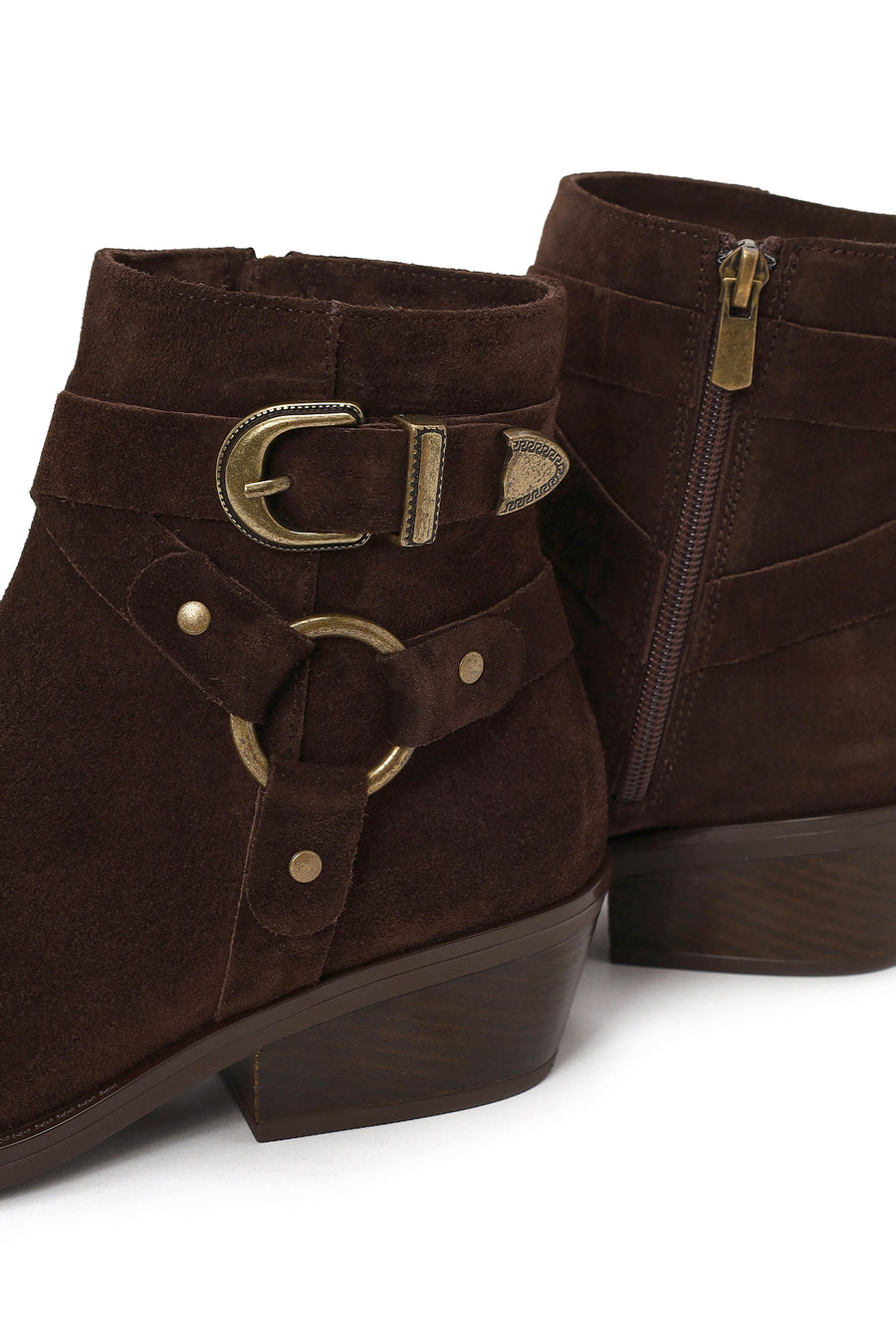 Woman Brown Zip Closure Suede Cowboy Boots
