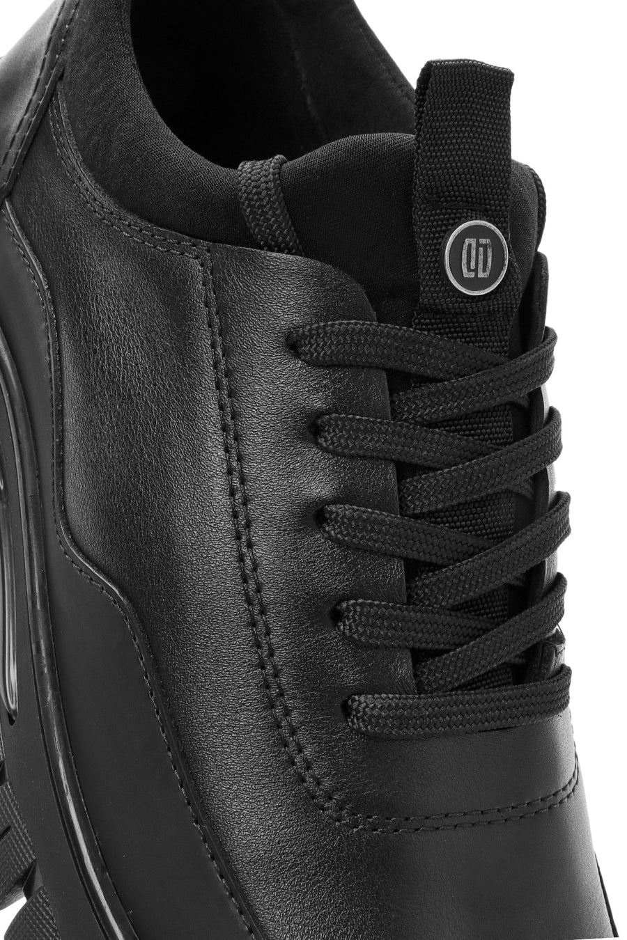 Erkek Siyah Bağcıklı Deri Sneaker