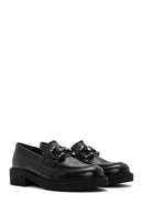 Women's Black Buckled Leather Masculine Loafer | Derimod