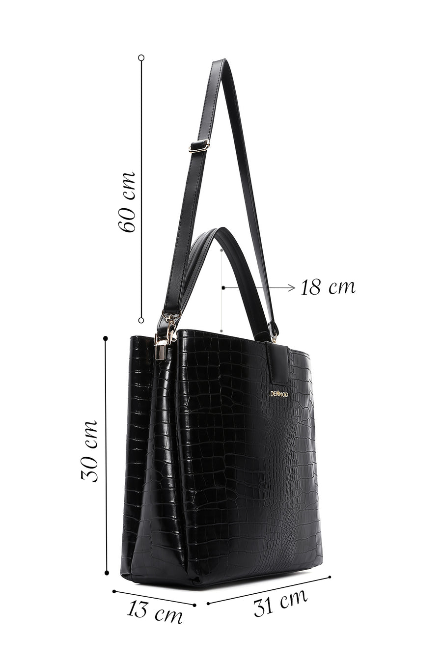 Women's Black Long Strap Crocodile Shoulder Bag