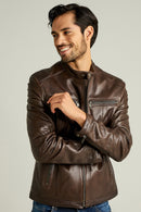 Demar Men's Brown Slim-Fit Leather Jacket | Derimod