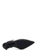 Woman Black Open-Back Heeled Leather Shoes | Derimod