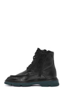 Men's Black Lace-Up Zipper Detailed Leather Casual Boots | Derimod