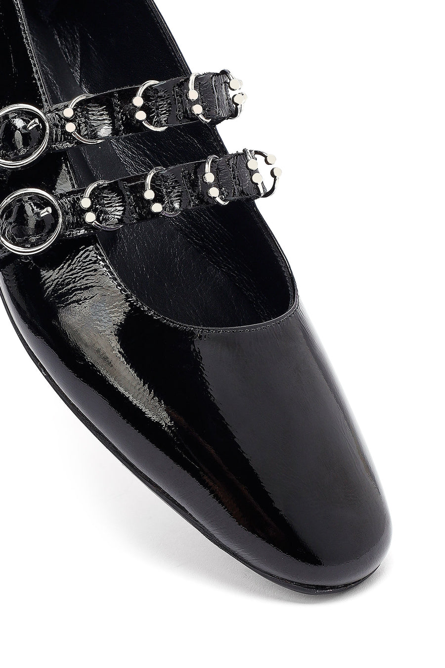 Woman Black Buckled Patent Leather Leather Babet