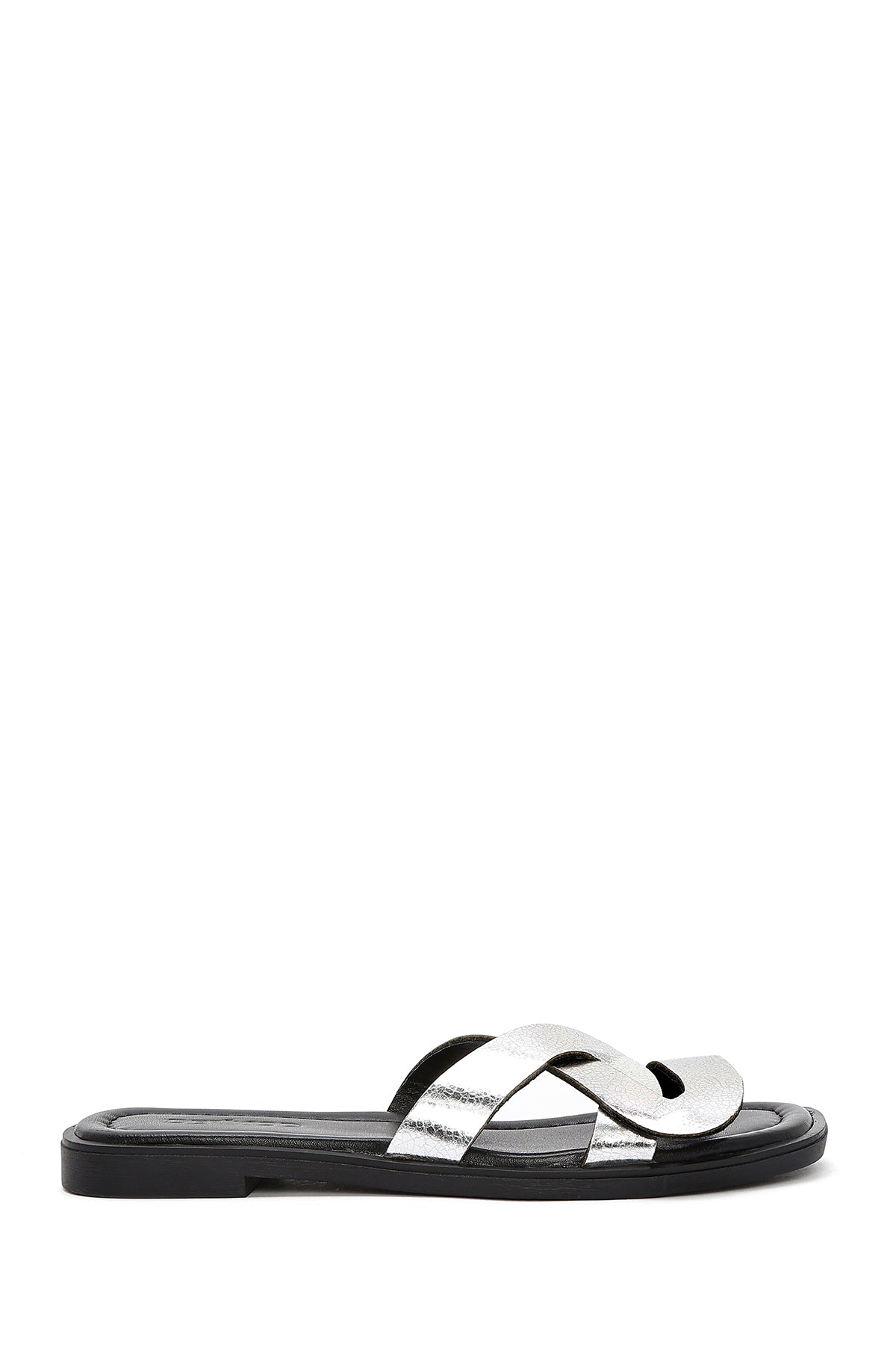 Women's Grey Metallic Leather Slippers 25SFD361532 | Derimod