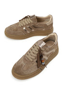 Woman Beige Lace-Up Thick-Soled Charmed Suede Leather Sneaker | Derimod