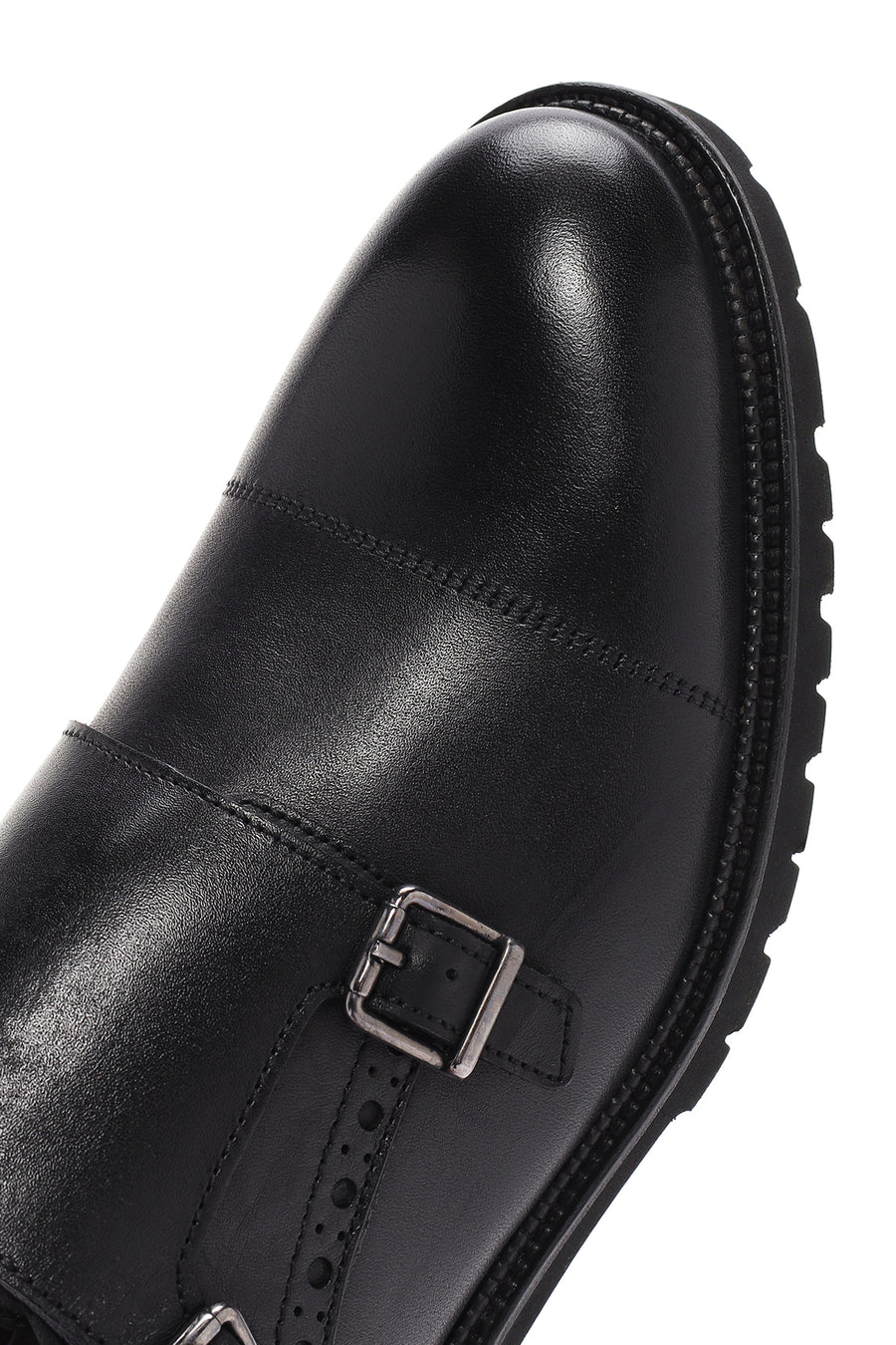 Men's Black Leather Double Buckle Casual Shoes