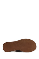 Women's Cream-Colored Ankle Buckle Platform Leather Comfort Sandals | Derimod