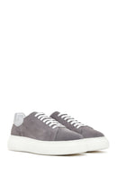 Men's Gray Thick Soled Suede Leather Sneaker | Derimod