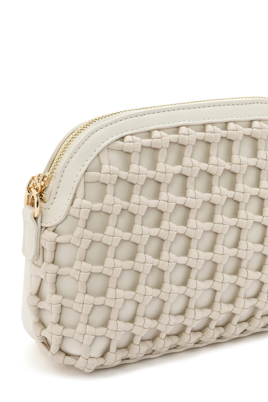 Woman Cream Long Braided Crossbody Bag with Long Chain Strap