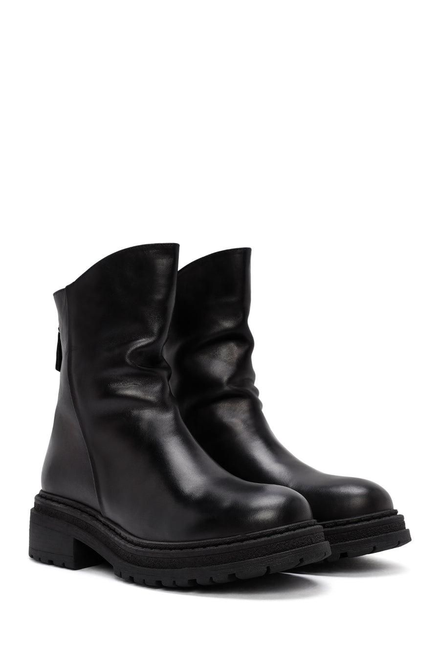 Women's Black Back Zipper Leather Boots