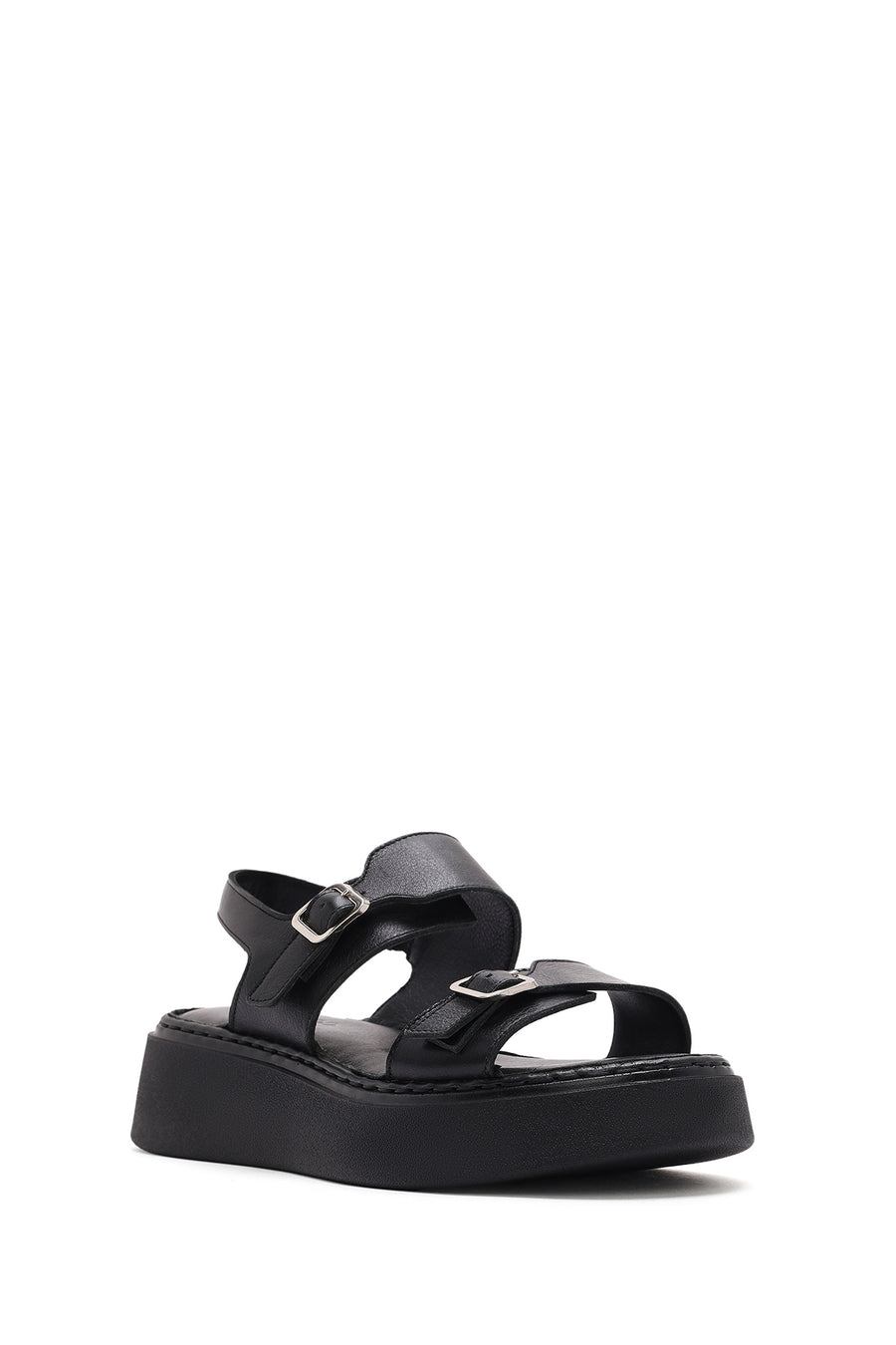 Women's Black Buckle Thick-Soled Leather Comfort Sandals