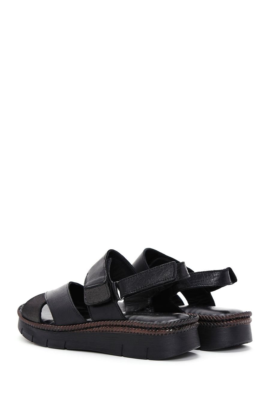 Women's Black Ankle Strap Leather Comfort Sandals