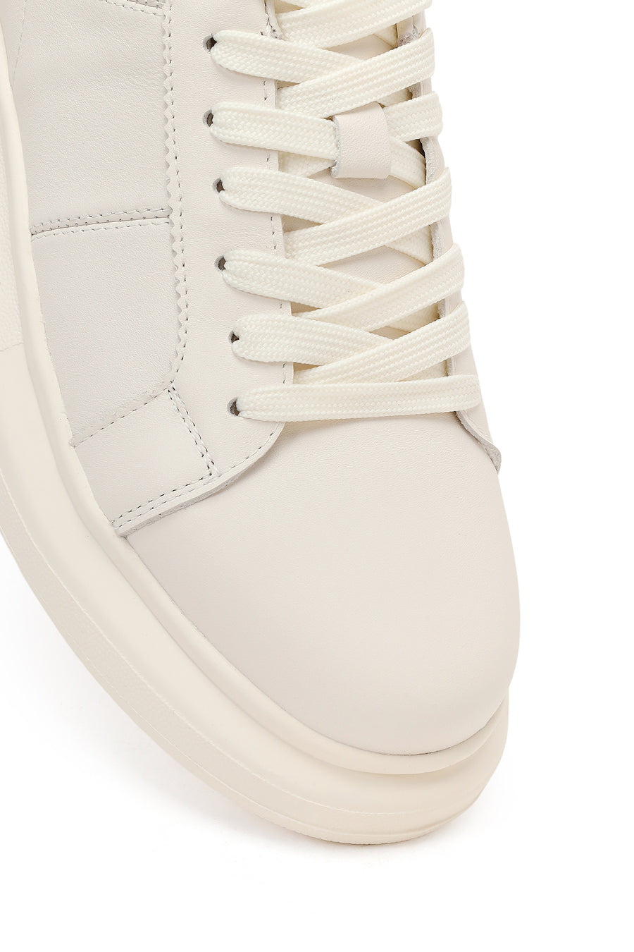Men's White Lace-up Thick-Sole Leather Sneaker