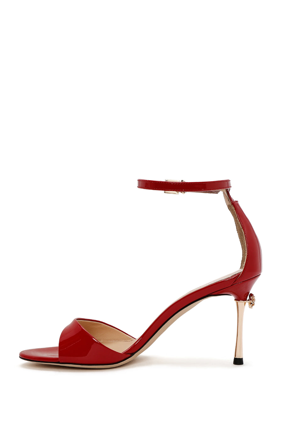 Women's Red Ankle Strap High Thin Heel Patent Leather Shoes