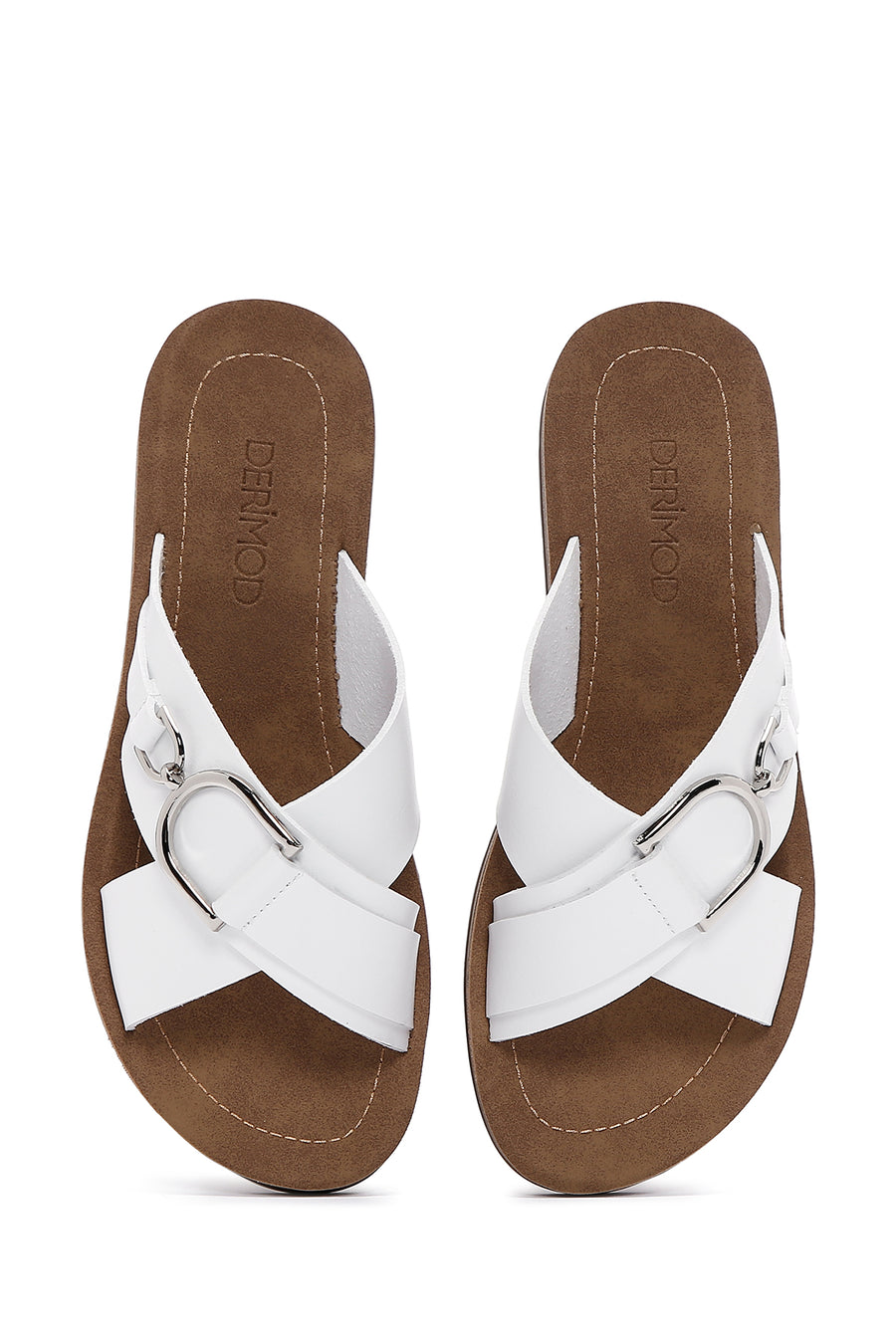 Women's White Flat Slippers