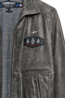 Hurricane Men's Grey Fur Collar Pilot Leather Jacket with Emblem | Derimod