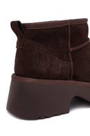 Woman Brown Thick-Soled Fur-Lined Suede Teddy Boots | Derimod