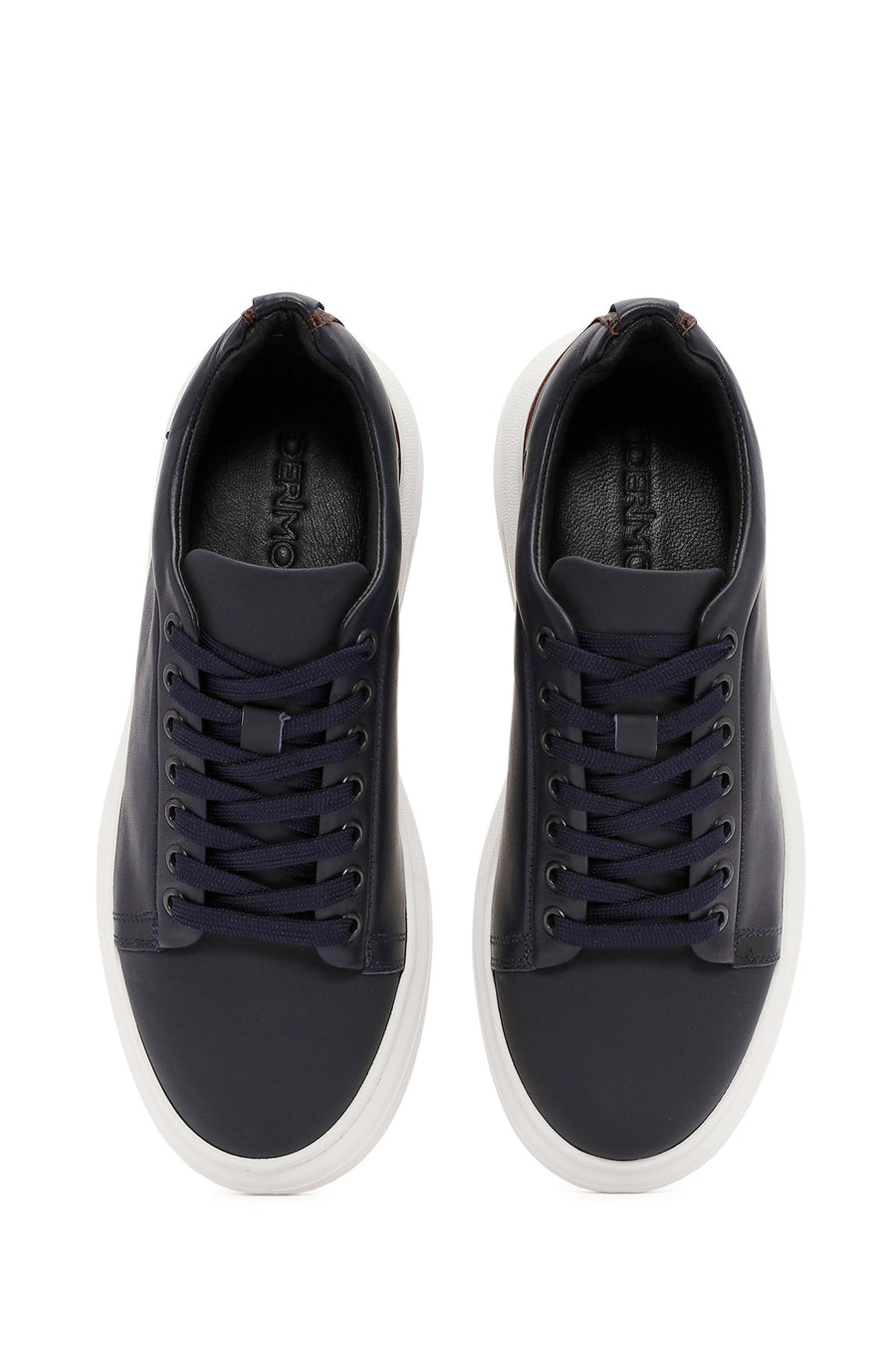 Erkek Lacivert Bağcıklı Kalın Tabanlı Deri Sneaker