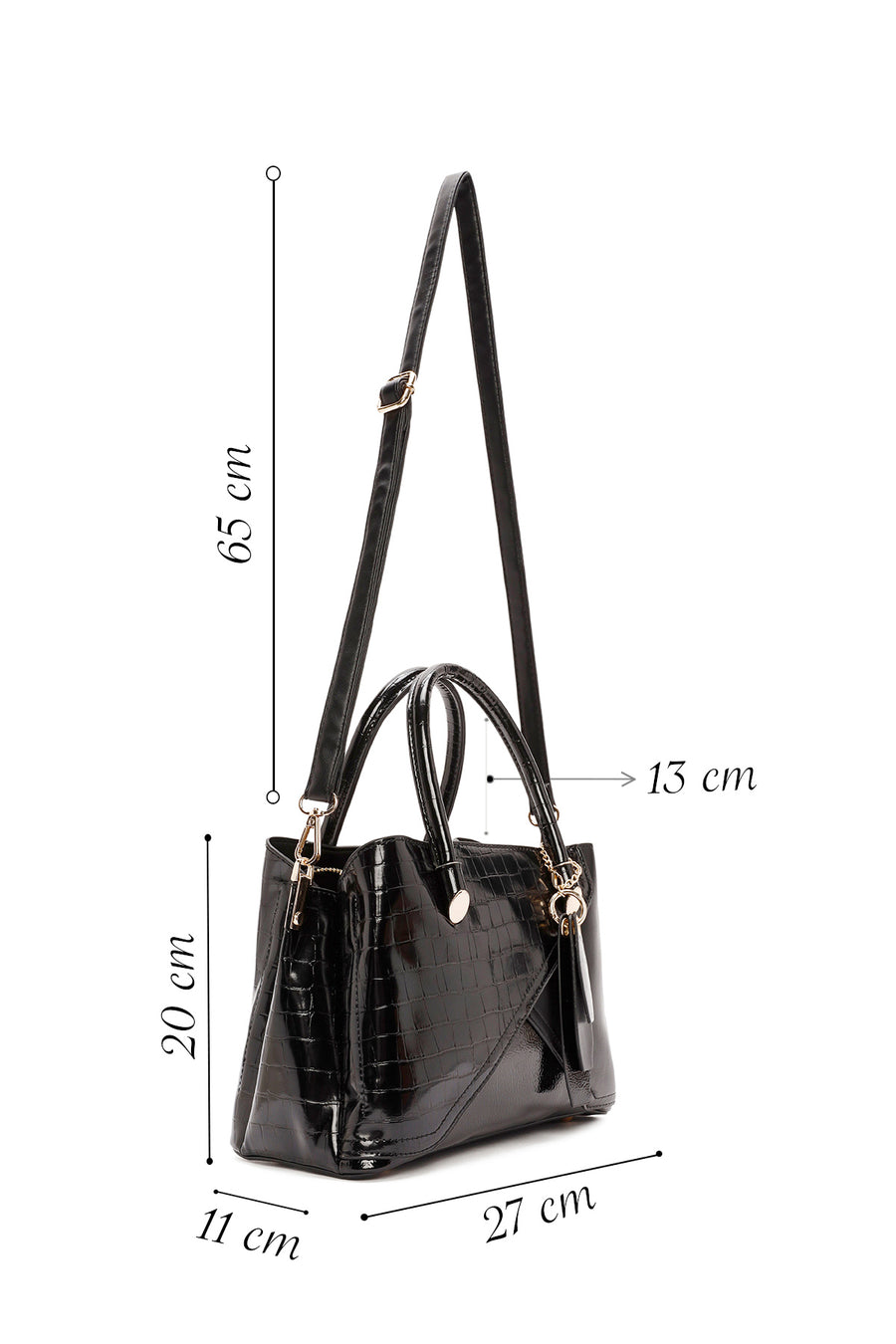 Women's Black Long Strap Crocodile Handbag