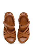 Women's Tan Strap Leather Comfort Sandals | Derimod