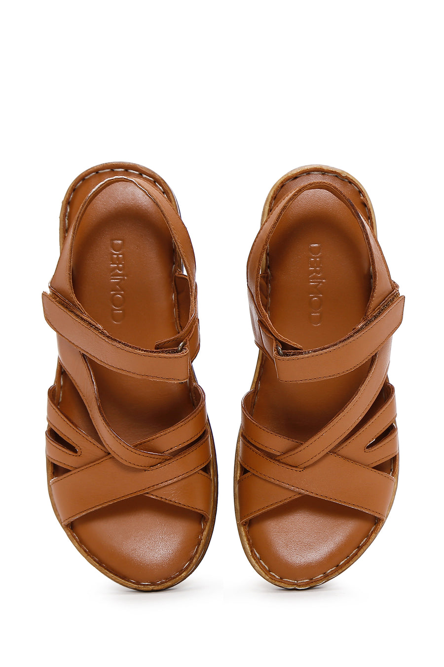 Kadın Taba Bantlı Deri Comfort Sandalet