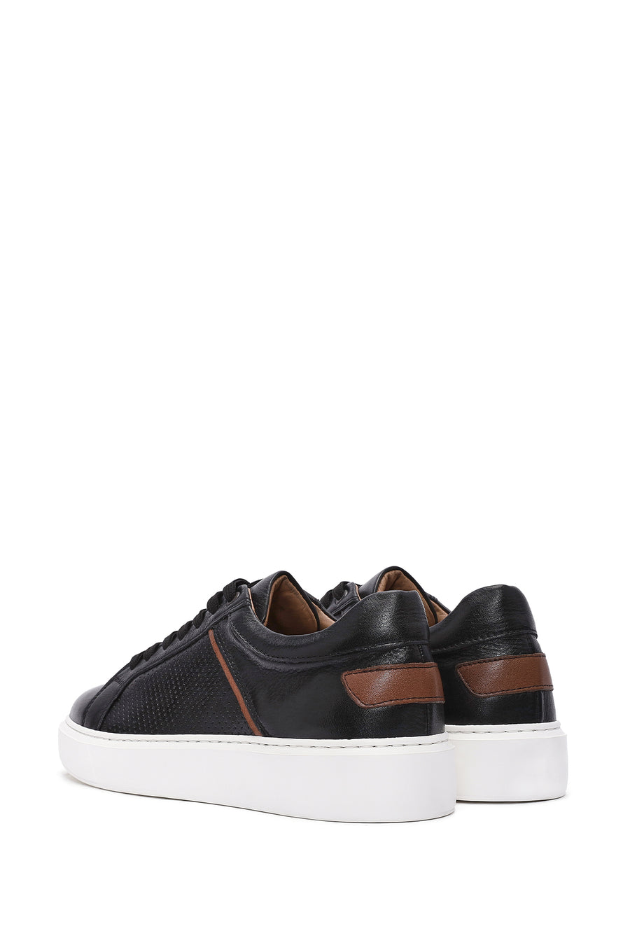 Erkek Siyah Bağcıklı Deri Sneaker