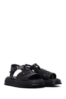 Woman Black Buckled Thick-Soled Leather Sandal | Derimod