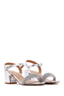 Women's Silver Ankle Strap Stone Sandals | Derimod