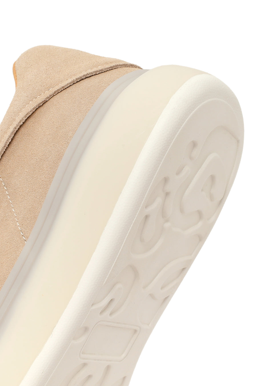 Men's Beige Lace-Up Thick-Sole Suede Leather Sneakers
