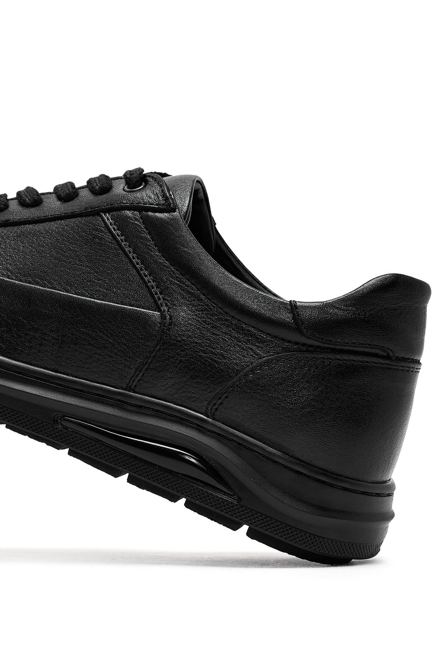 Erkek Siyah Bağcıklı Deri Sneaker