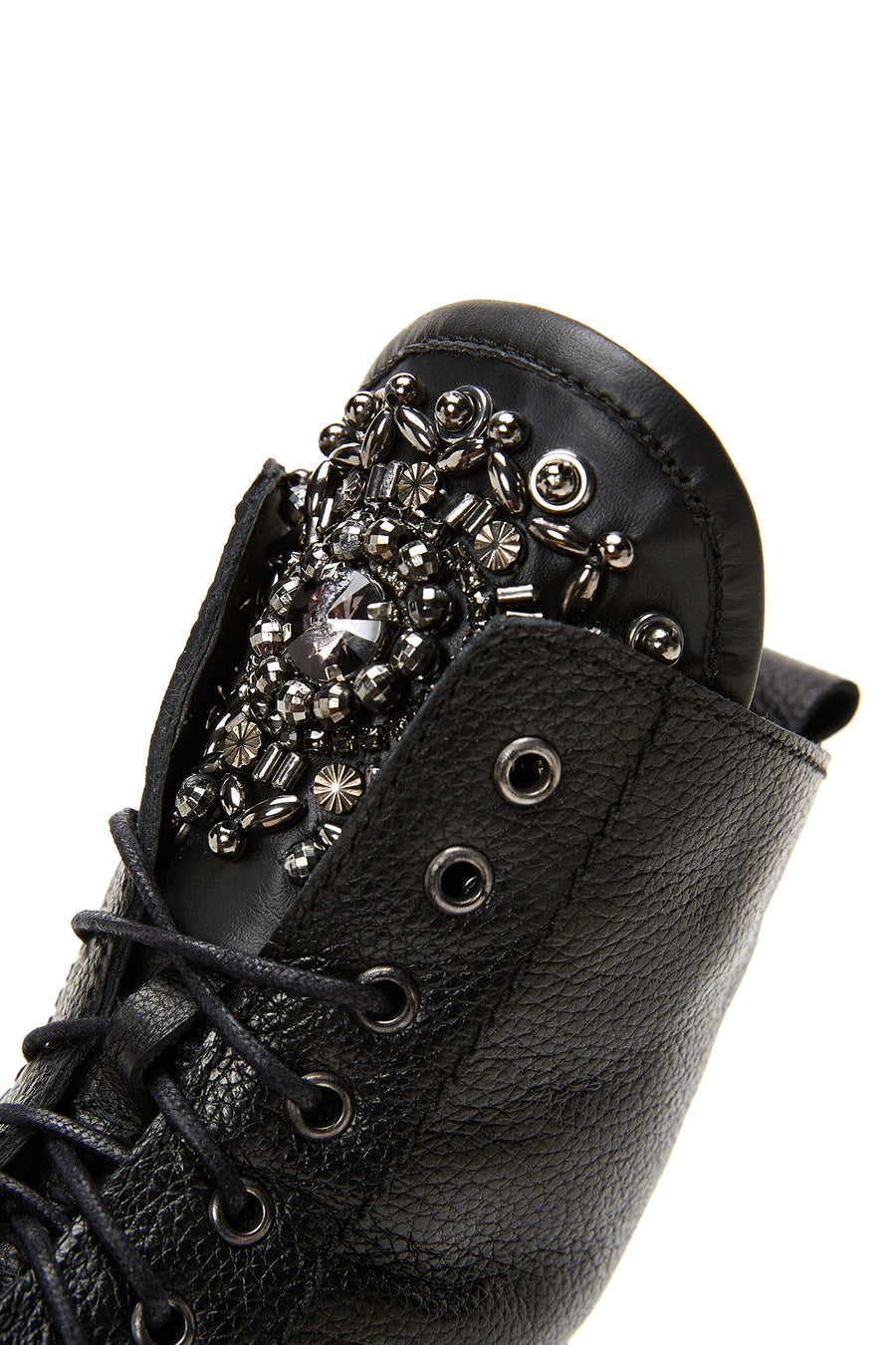 Women's Black Leather Zippered Stone Flat Boots